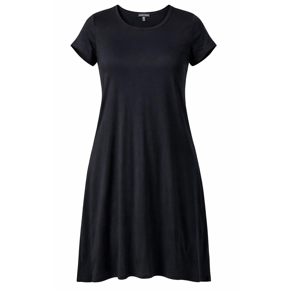 Eileen Fisher Black Viscose Jersey Short Sleeve A-Line Dress Small Minimalist